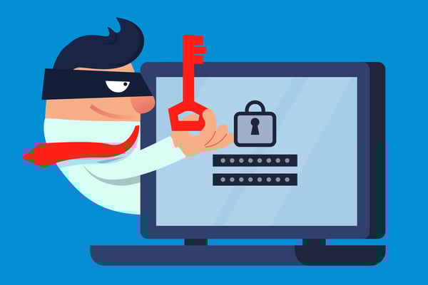 Cartoon of a cybercriminal with a key to unlocking confidential information